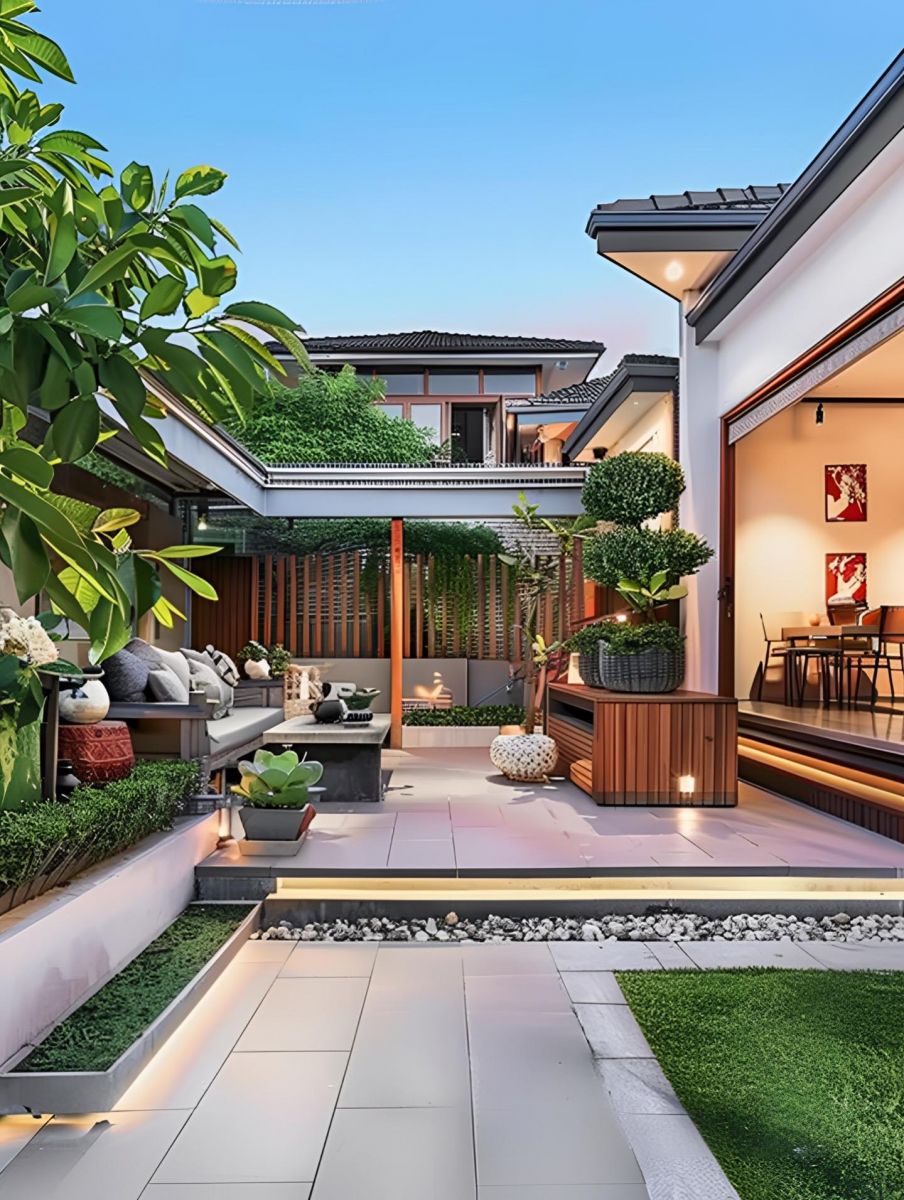 Sân vườn trước nhà phong cách hiện đại